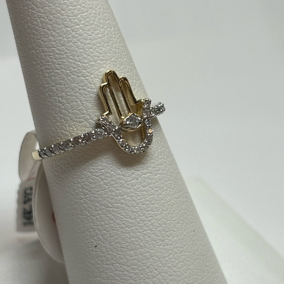 Genuine 14K Yellow Gold Hamsa Diamond Ring - Picture 2 of 2